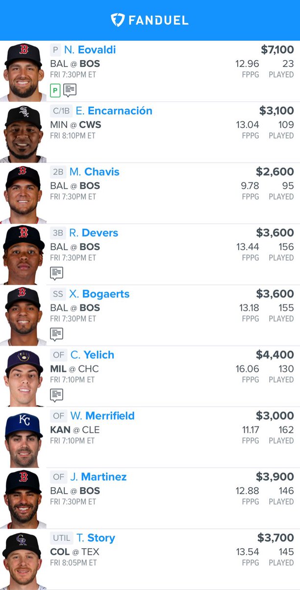 FirstandFan1's tweet photo. Baseball is officially back today! Here’s our first #DFS lineup of the year for the Friday games slate https://t.co/uC4qU5iXMJ