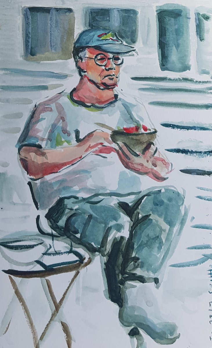 19/07/23A day recovering from jet lag before the evening's game and working on the house. Peri playing her French horn, Tim eating his Cornflakes and Ari and him discussing the refit (Dads know best) :) #MLB  #DiamondsOnCanvas  #AndyBrown