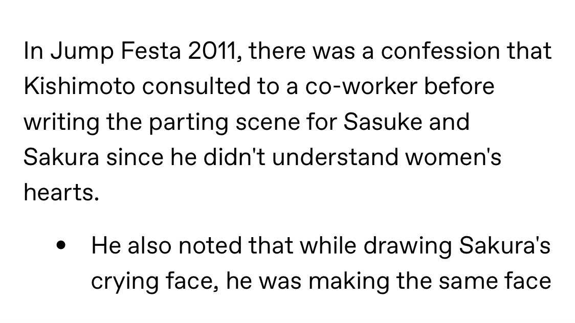 Kishimoto saying Sasuke and Sakura were a bit like lovers as genin https://nothing-since96.tumblr.com/post/6126...