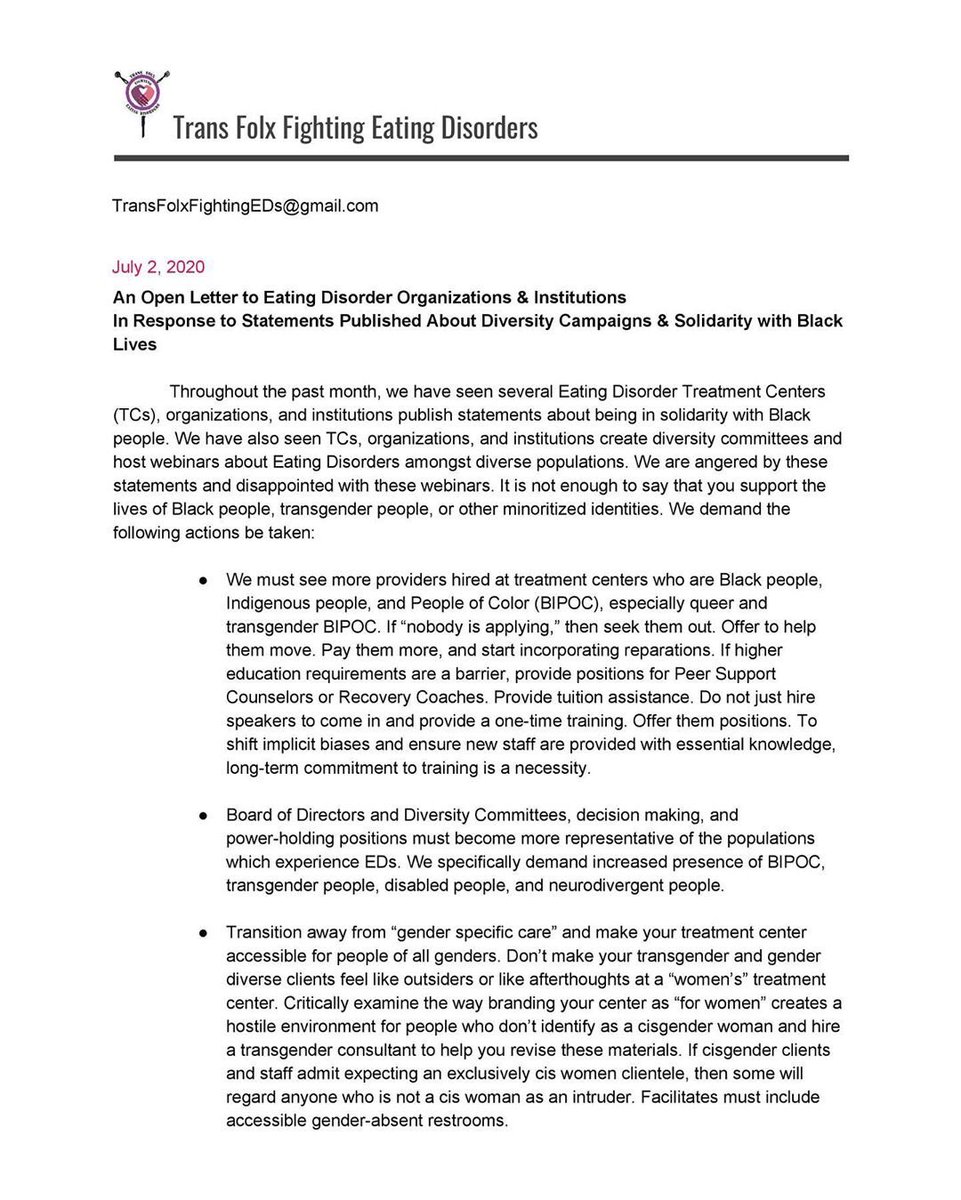 FEDUPcollective's tweet photo. Our open letter addressing racism, transphobia, and tokenism in the #eatingdisorder industry is live at https://t.co/RM7tXI1fDX https://t.co/ySzwKjXDzp