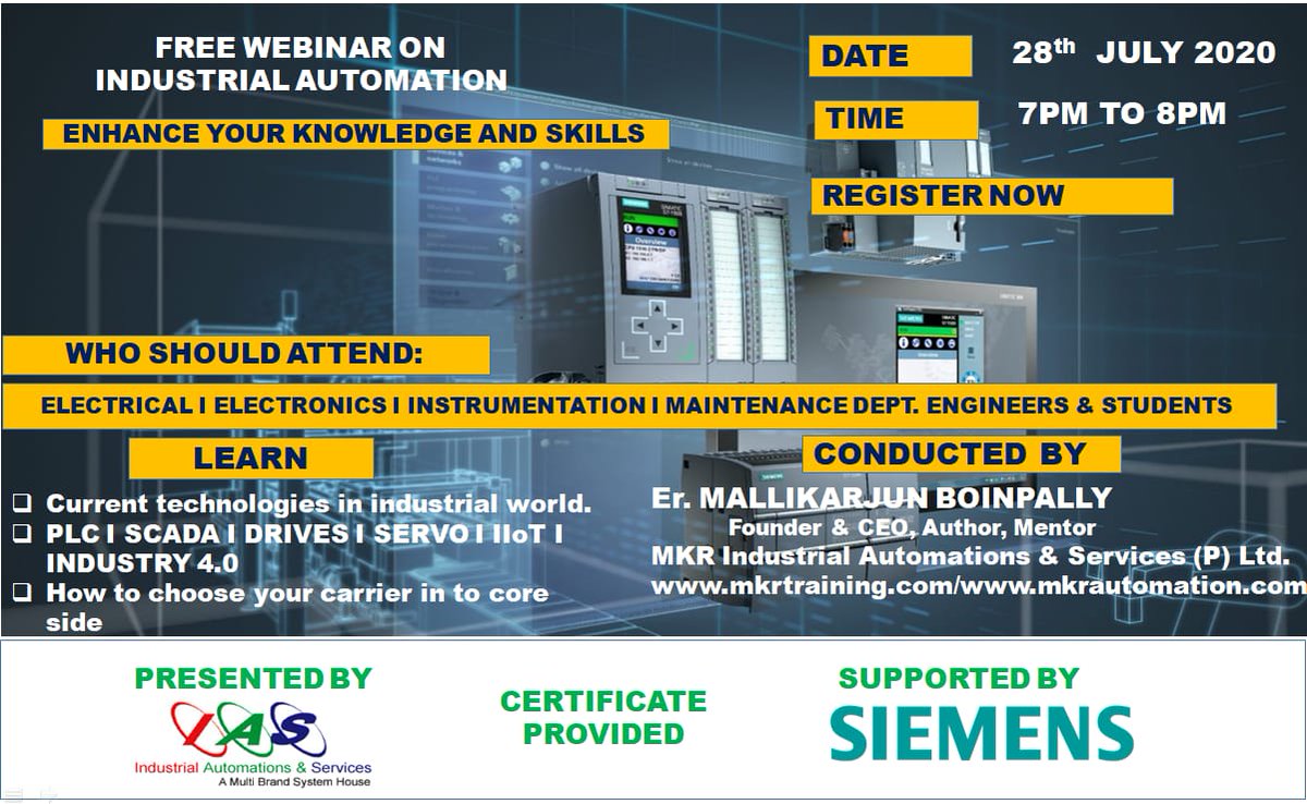 iastcindia's tweet photo. This educational webinar will gives an over view of #industrial #automation the practical implications of logic controller.
DATE : 28/7/2020
TIME : 7:00PM to 8:00PM IST

REGISTRATION LINK
https://t.co/BoPmp11mfk

#SCADA #electricalcources #plc #hmi #vfd #robotics #iiot #industry4 https://t.co/dV0fR0Rs0K