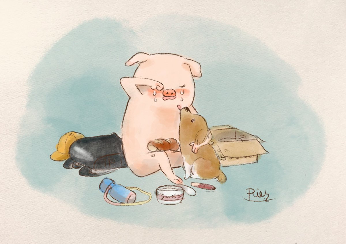 「ぜったい  ぼくが守るから

#artwork #piglet #ぶたまみれ #」|中谷 理恵 Rie Nakatani@絵画造形のイラスト
