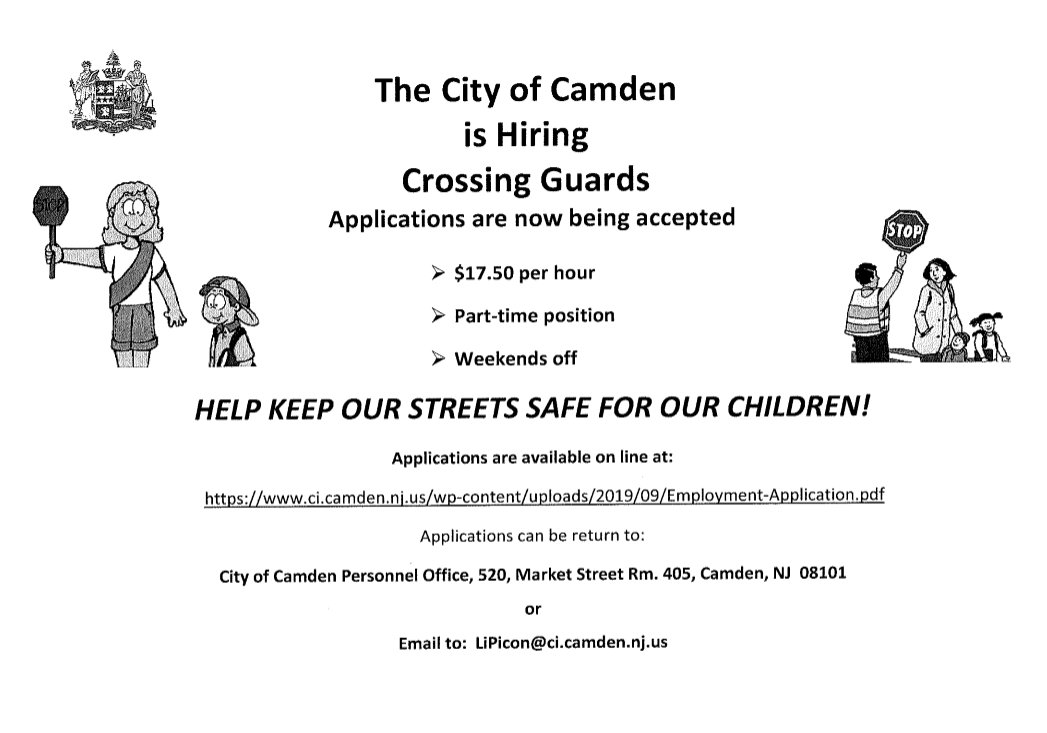 Applications available on the City of Camden website at:  ci.camden.nj.us/wp-content/upl…  Applications can be returned to City of Camden Personnel Office (City Hall, 520 Market St. Rm 405, Camden, NJ 08101) or emailed to:  LiPicon@ci.camden.nj.us