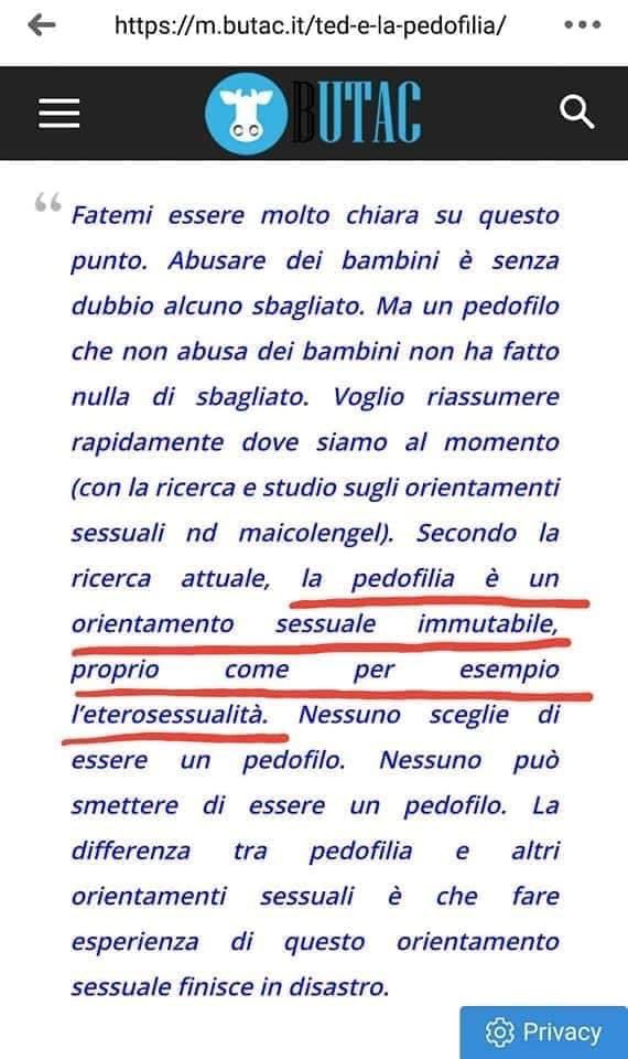 francescatotolo's tweet photo. Per @butacit di Michelangelo Coltelli, ex consulente di @lauraboldrini, “la pedofilia è in orientamento sessuale immutabile proprio come l’eterosessualità”. https://t.co/cq0fFGct1f