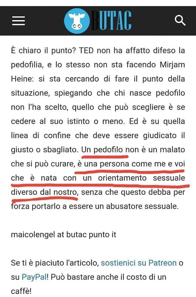 francescatotolo's tweet photo. Per @butacit di Michelangelo Coltelli, ex consulente di @lauraboldrini, “la pedofilia è in orientamento sessuale immutabile proprio come l’eterosessualità”. https://t.co/cq0fFGct1f