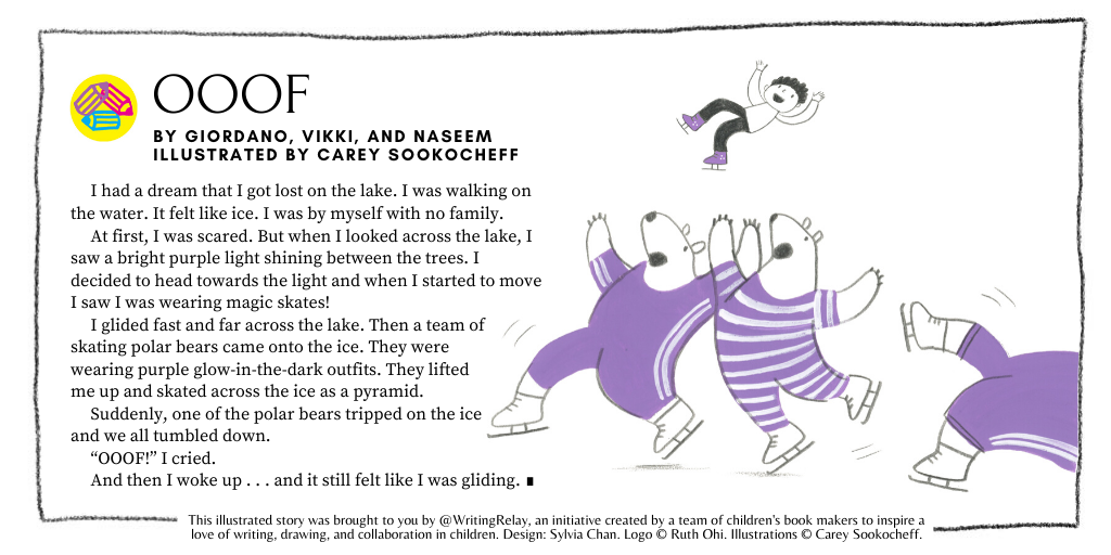 WritingRelay's tweet photo. Thank you to Giordano for this dreamy story starter and thank you to our guest illustrator @CareySookocheff! #WritingRelay https://t.co/uBN9YB6eps