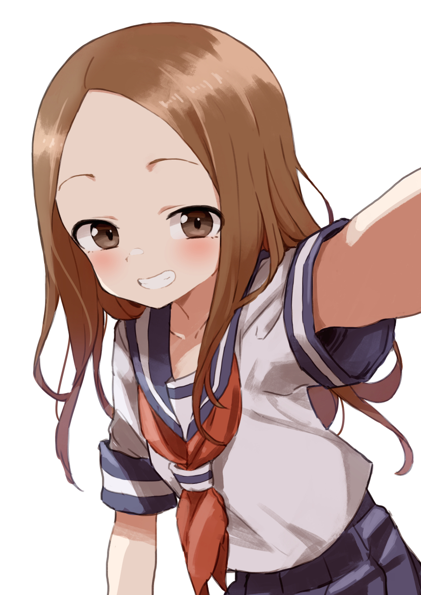 takagi-san 1girl brown hair solo smile school uniform brown eyes serafuku  illustration images