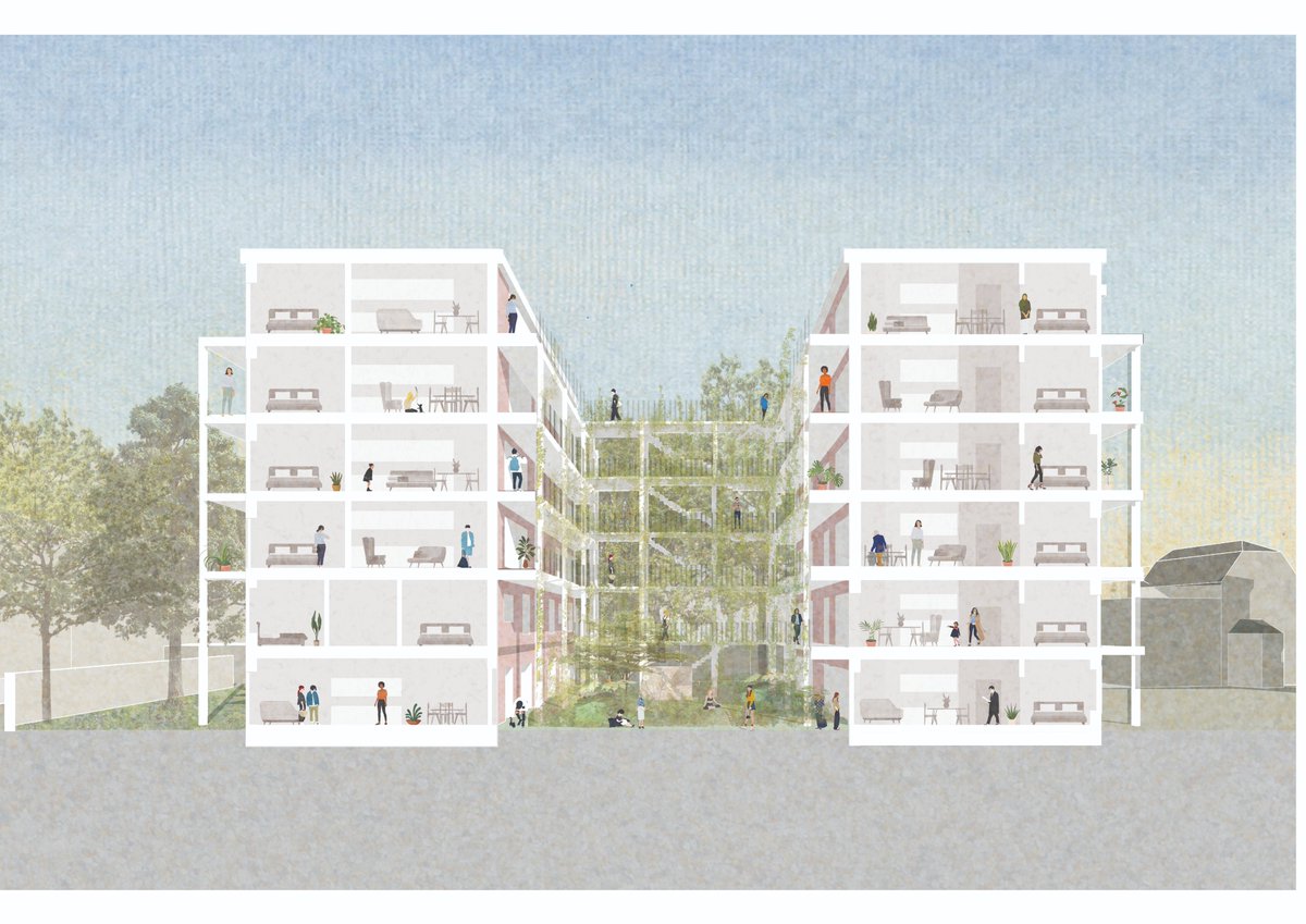 rckarchitects's tweet photo. We are delighted to be working with a new client on an emerging residential scheme in Waltham Forest. This lovely sketch by @QuincyHaynes1 captures the vision for the shared courtyard, with exciting landscape proposals by Studio ONB complimenting existing mature lime trees. https://t.co/J0j7LBlE1j