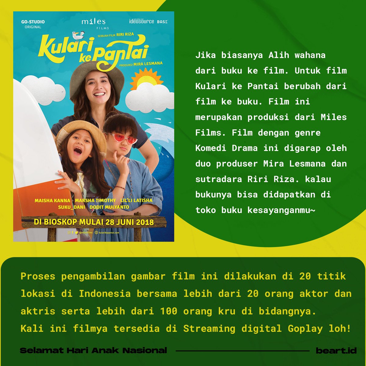 BeartIndonesia's tweet photo. Mungkin kamu bisa xoba nonton film anak Kulari Ke Pantai ini 💁🏻‍♀️
#SelamatHariAnakNasional https://t.co/xQEQohx0ri