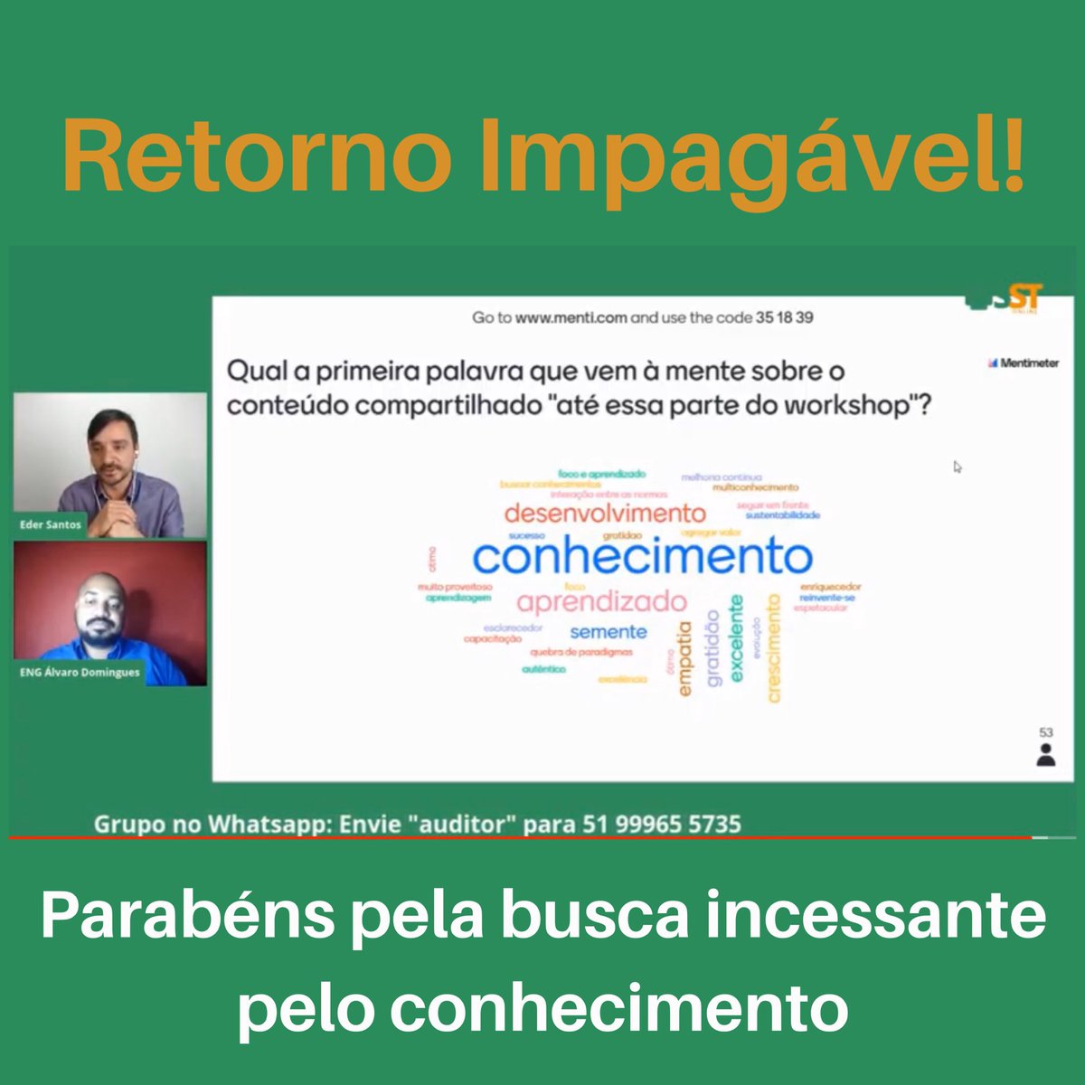 Alvarod45585996's tweet photo. Feedback da apresentação de hoje. 

Para você que ainda não assistiu nosso workshop, ainda dá tempo, amanhã encerramos🤩🚀

-

#sgi #tecnicaemsegurançadotrabalho #engenheirodesegurançadotrabalho #sst https://t.co/Q5MNZMtKmz