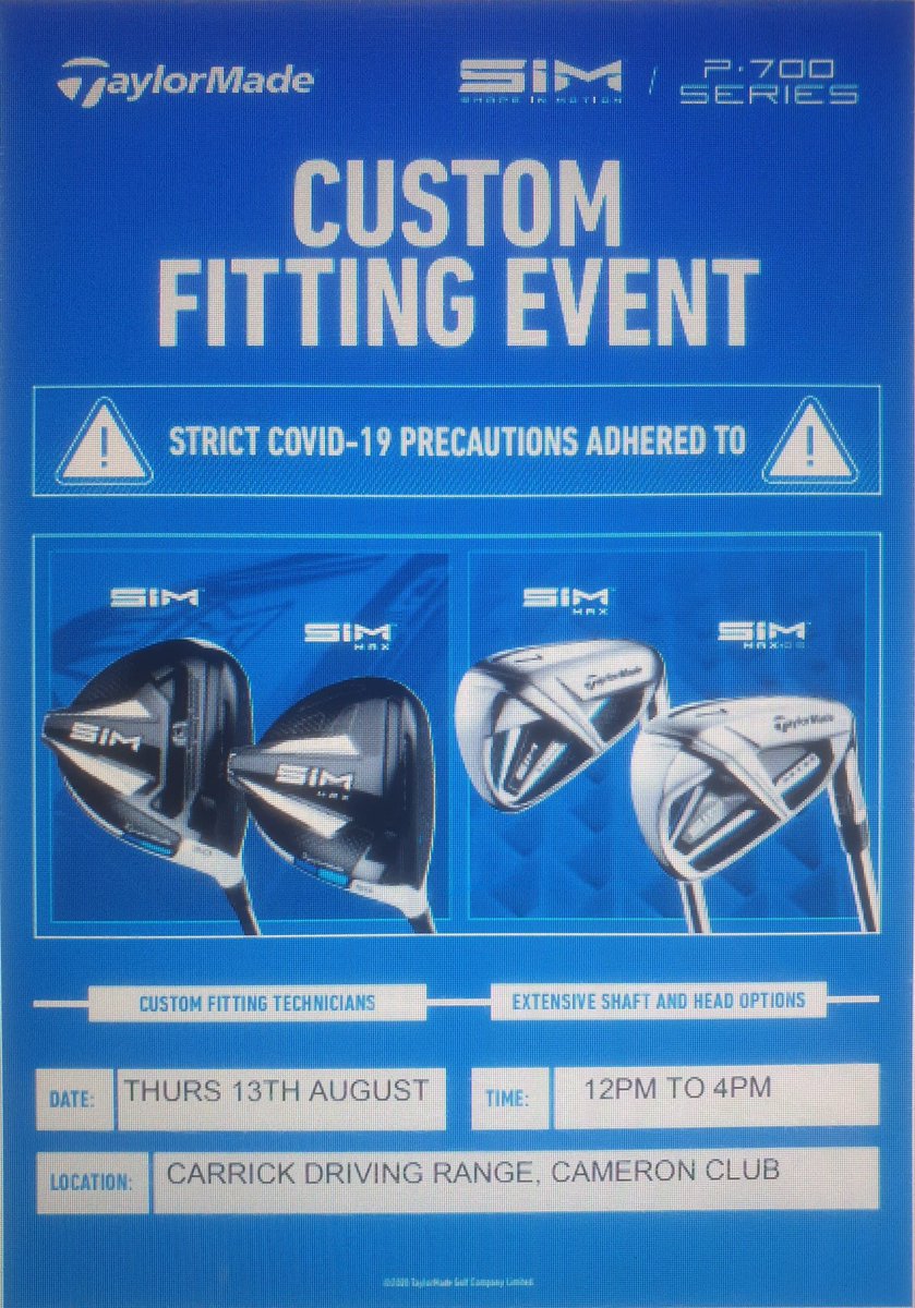 *TAYLORMADE SIM CUSTOM FITTING EVENT* LIMITED APPOINTMENTS LEFT‼️ Thurs 13th Aug @thecarrickgolf Driving Range 12pm-4pm. 12.30pm - 1pm & 3pm - 3.30pm To book please do not hesitate to contact 01389 727679 or email egrimes@cameronhouse.co.uk ⛳️🏌🏼‍♂️ @KScottPGA @TaylorMadeTour