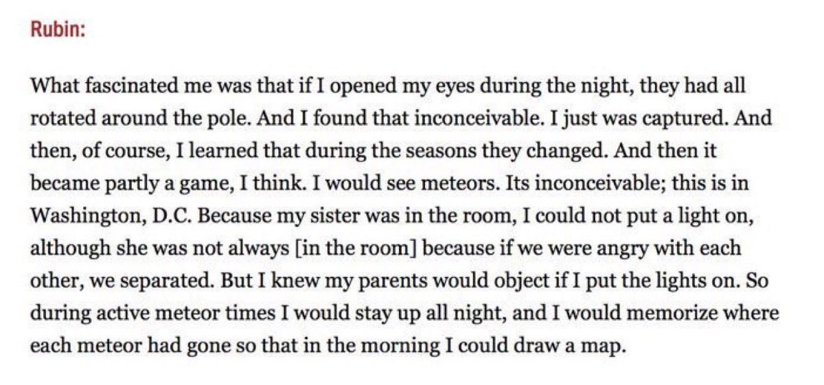 For me, this bit from DeVorkin’s AIP interview of Rubin beautifully captures the germ of basic research. He asks what possessed her as a child to stay up late and study the sky.Rubin: “I don’t have the vaguest idea. I just found it fascinating.” https://www.aip.org/history-programs/niels-bohr-library/oral-histories/5920-1