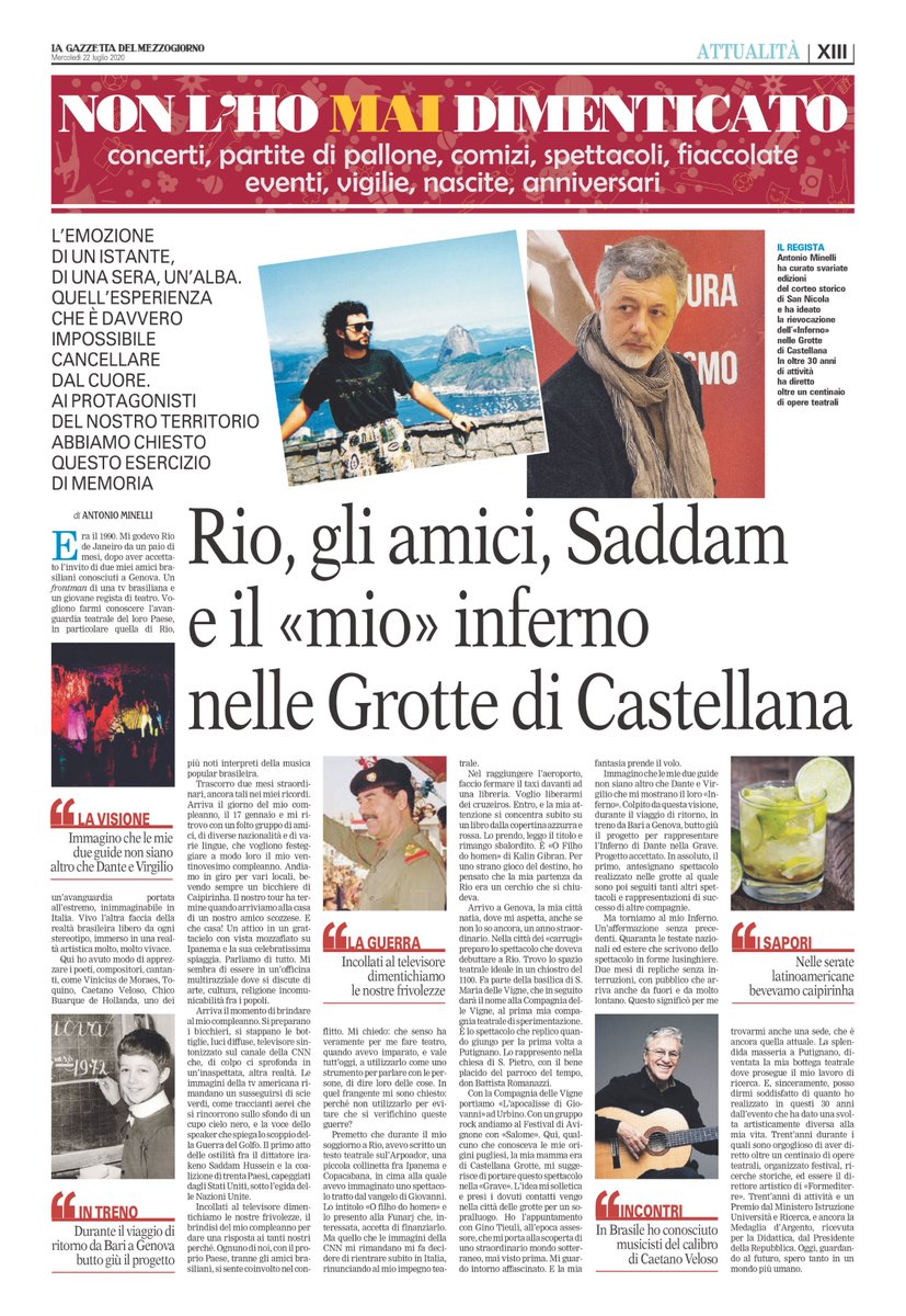 formediterre's tweet photo. ⁉ Da dove nascono la #ricerca e la #sperimentazione teatrale, elementi primari della Compagnia delle Vigne e di Formediterre?🎯 Ce lo racconta Antonio Minelli sulla Gazzetta del Mezzogiorno (22/07/2020).
#formediterre #formevisive #teatro #lagazzettadelmezzogiorno #ramtheatre https://t.co/uSYHNiC0XY