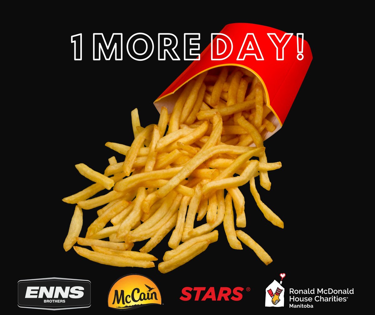 ennsbros's tweet photo. Tomorrow is FREE FRY DAY!! Join us as we give away FREE french fries from @mccainfoods and raise money for @STARSambulance and @RMHManitoba. 
https://t.co/gwrZgExVGG
#freefryday #FrenchFriesFeedFarmers https://t.co/EzvbDnpNKV