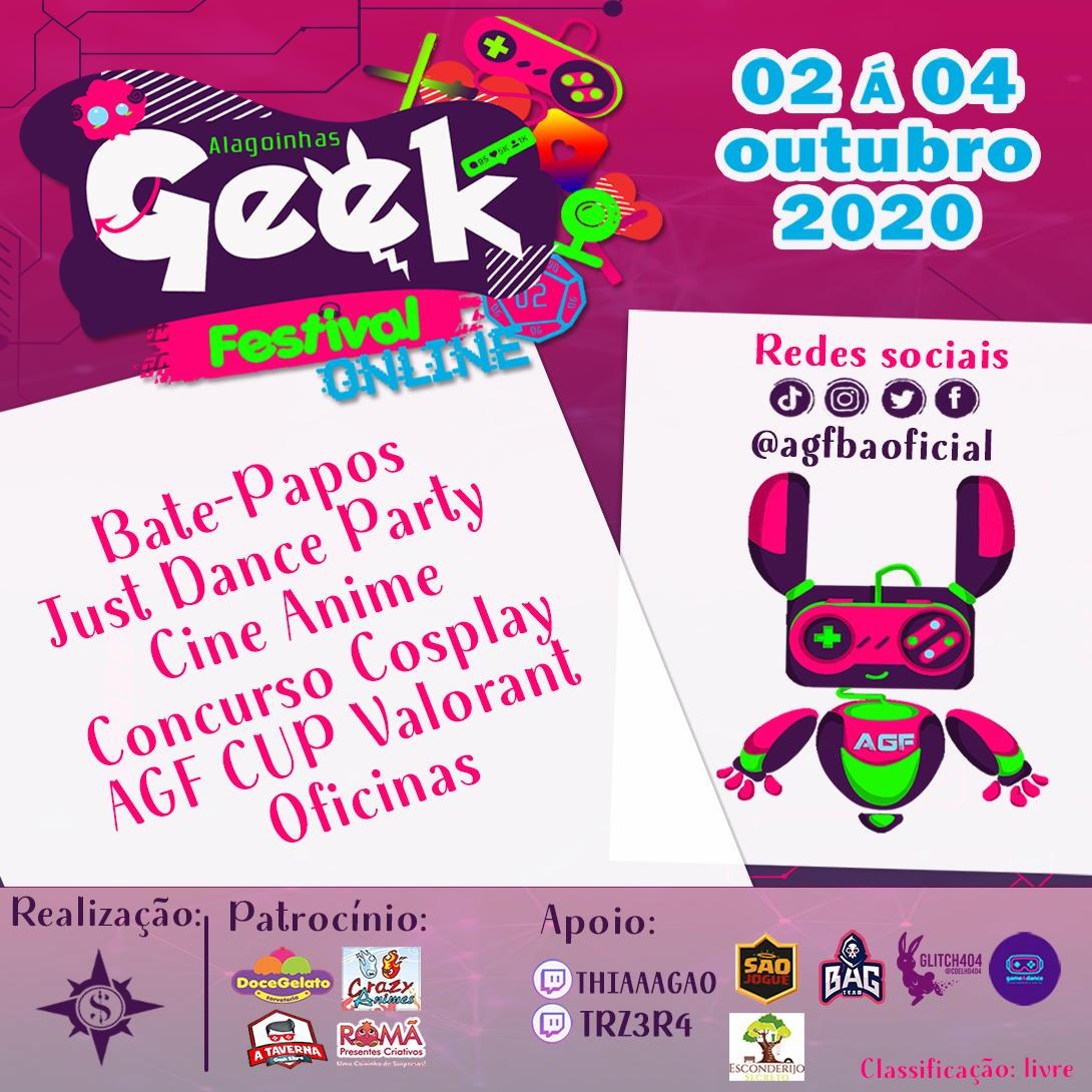 agfbaoficial's tweet image. 📅 SAVE THE DATE!

De 2 a 4 de outubro, temos um encontro marcado!

#AGFBA #AlagoinhasGeekFestival #SiriusProdutora #SiriusProdutoraCultural #Alagoinhas #FiqueEmCasa #EventoGeek #CulturaGeek #Nerd #Séries #Anime #Atrações #Cosplay #ProduçãodeEventos