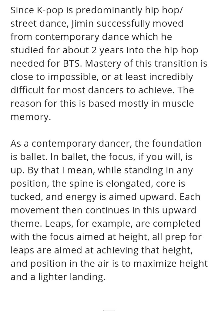 When Jimin joined BH he had to transition from modern to hiphop dance to be able to debut. Mastering this transition is almost impossible and really difficult for most dancers, but Jimin did it.