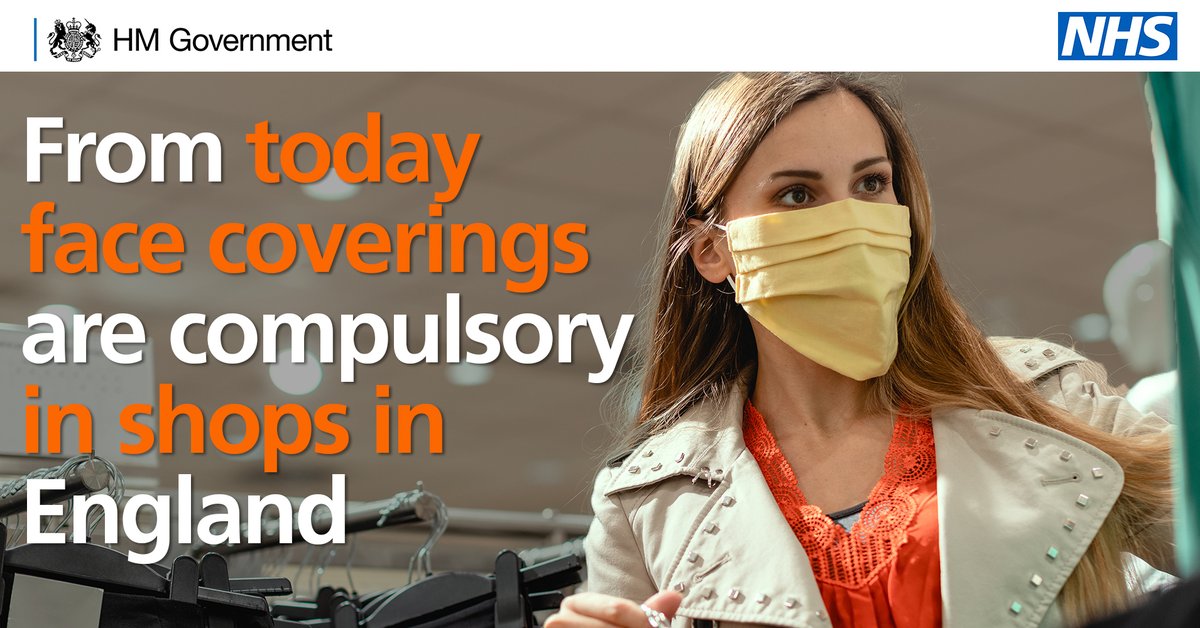 From today you MUST wear a face covering when you go to the shops. 

But you do not need to wear a face covering if you have a legitimate reason not to. 
 
See the full list of exemptions 👇🏼
gov.uk/government/pub…

#GotItCovered