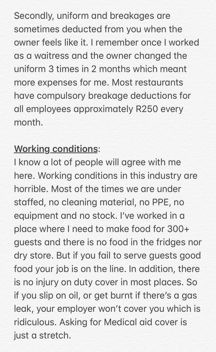 ThokozaniChili's tweet photo. #RestaurantProtest
🚨🚨So I wrote a letter about the Tourism and Hospitality industry. Please read! It highlights all the injustices that we face as employees and job seekers. Those who want to share their experiences can share too. I’m tired of being quiet. 🚨🚨
Part 1: https://t.co/KyPxTMO7Rn
