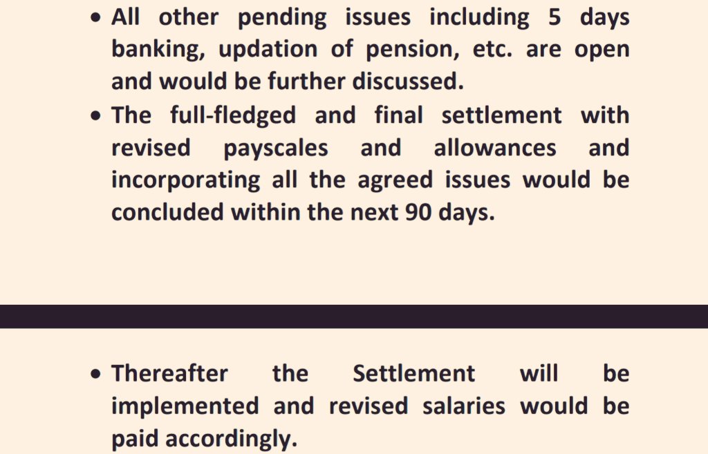 idesibanda's tweet photo. As per UFBU, #5DaysBanking discussions are still Open.
We need to wait for another 90 Days in addition of #995Days for final updation in salary.
But the celebration by all UFBU constituents already started.
Media already published we got hike,
But nothing till now in hand. https://t.co/LeRu8AjgM6