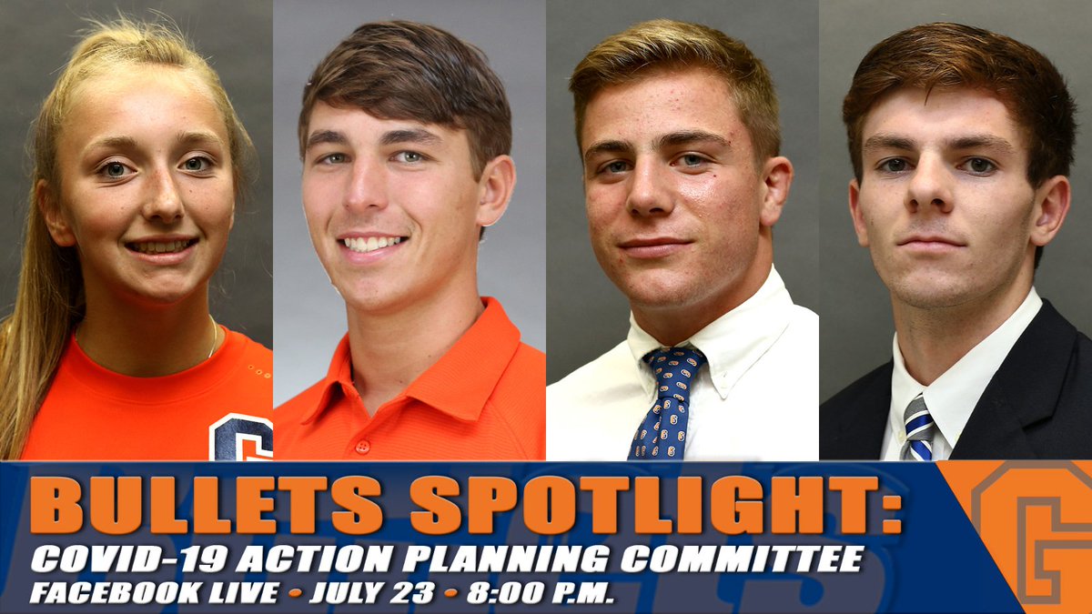 gburgbullets's tweet photo. Tune in tonight at 8 PM on Facebook Live as we talk with student-athletes about the upcoming fall semester at @gettysburg. @GburgFB @GburgWrestling #BulletsXCTF #BulletsWSOC #CentennialConf #bettertogether #gettysburgreat #GoBullets https://t.co/Xl4ifn2vEX