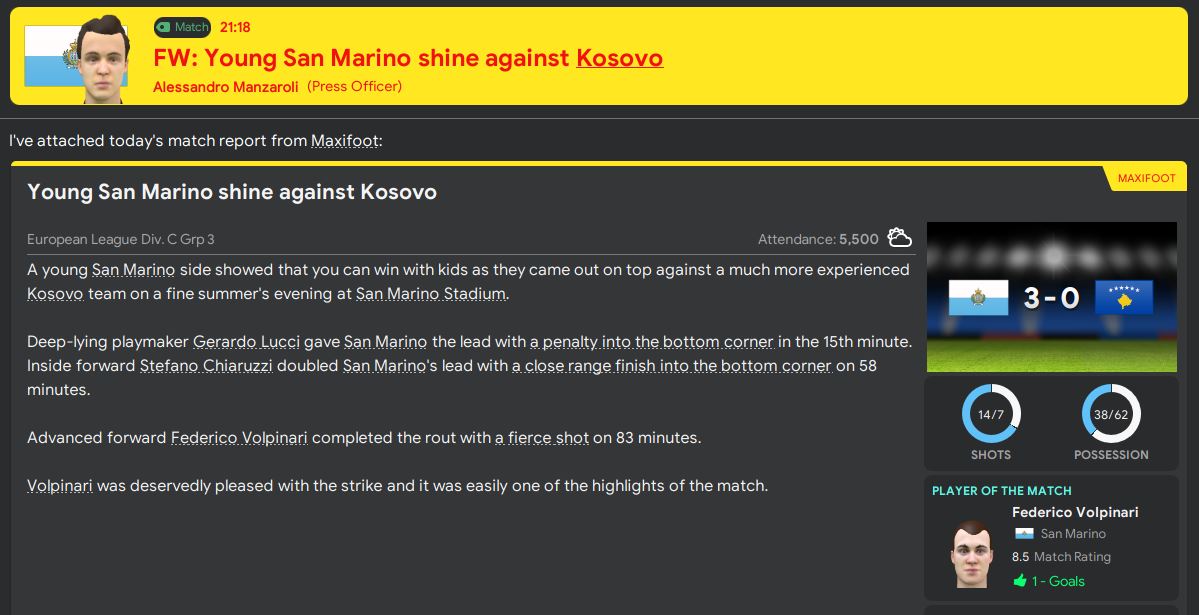 A mixed start to the latest Nations League campaign. A good 3-0 win at home against Kosovo, but we were unable to back that up losing 3-1 in Montenegro. Big game at home to Slovakia up next...  #FM20