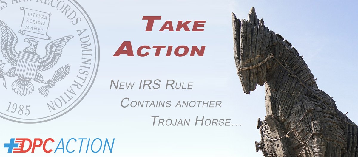 DPCaction (@dpcaction) on Twitter photo Victory Needs Vigilance!
IRS rule on #DPC is good step BUT contains ANOTHER Trojan Horse! Get informed and take action here:
dpcaction.com/irs/
<a href="/drleegross/">Lee S. Gross, M.D.</a> <a href="/chadsavagemd/">Chad Savage, M.D.</a> <a href="/drscott_atlanta/">DrScott</a> @GreenHillsDFC <a href="/klindley1/">k.lindley</a> #somedocs Victory Needs Vigilance!
IRS rule on #DPC is good step BUT contains ANOTHER Trojan Horse! Get informed and take action here:
dpcaction.com/irs/
<a href="/drleegross/">Lee S. Gross, M.D.</a> <a href="/chadsavagemd/">Chad Savage, M.D.</a> <a href="/drscott_atlanta/">DrScott</a> @GreenHillsDFC <a href="/klindley1/">k.lindley</a> #somedocs