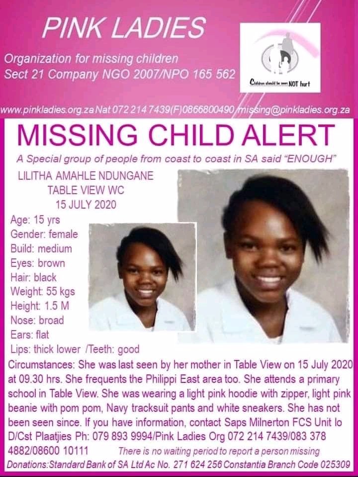AlertMzansi's tweet photo. MISSING PERSON ALERT.
Please help us find Amahle Ndungane. Please retweet for awareness until she is found.
Source: @Ncumisa_N

#TshegofatsoPule #Romanites #ANCHatesSouthAfricans DJ Fresh #Folklore Cupcakes #Ramaphosaresigns Khoza #R500billion https://t.co/rej5b39BlB
