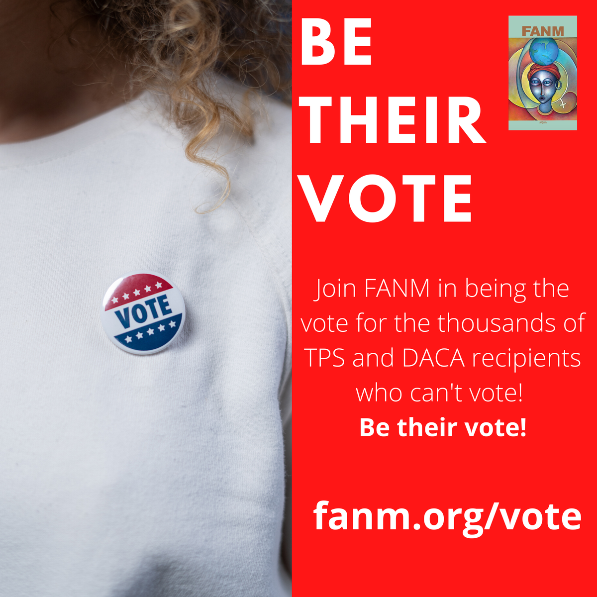 FANMOrg's tweet photo. Be Their Vote! Be the vote for the thousands of TPS and DACA recipients who cannot vote! #betheirvote #vote #bemyvote https://t.co/XWdFLmtadN