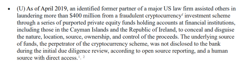 "former partner of a major US law firm" sounds very interesting. Greg Craig? Gordon Caplan? I recall a few more resigning along the way...