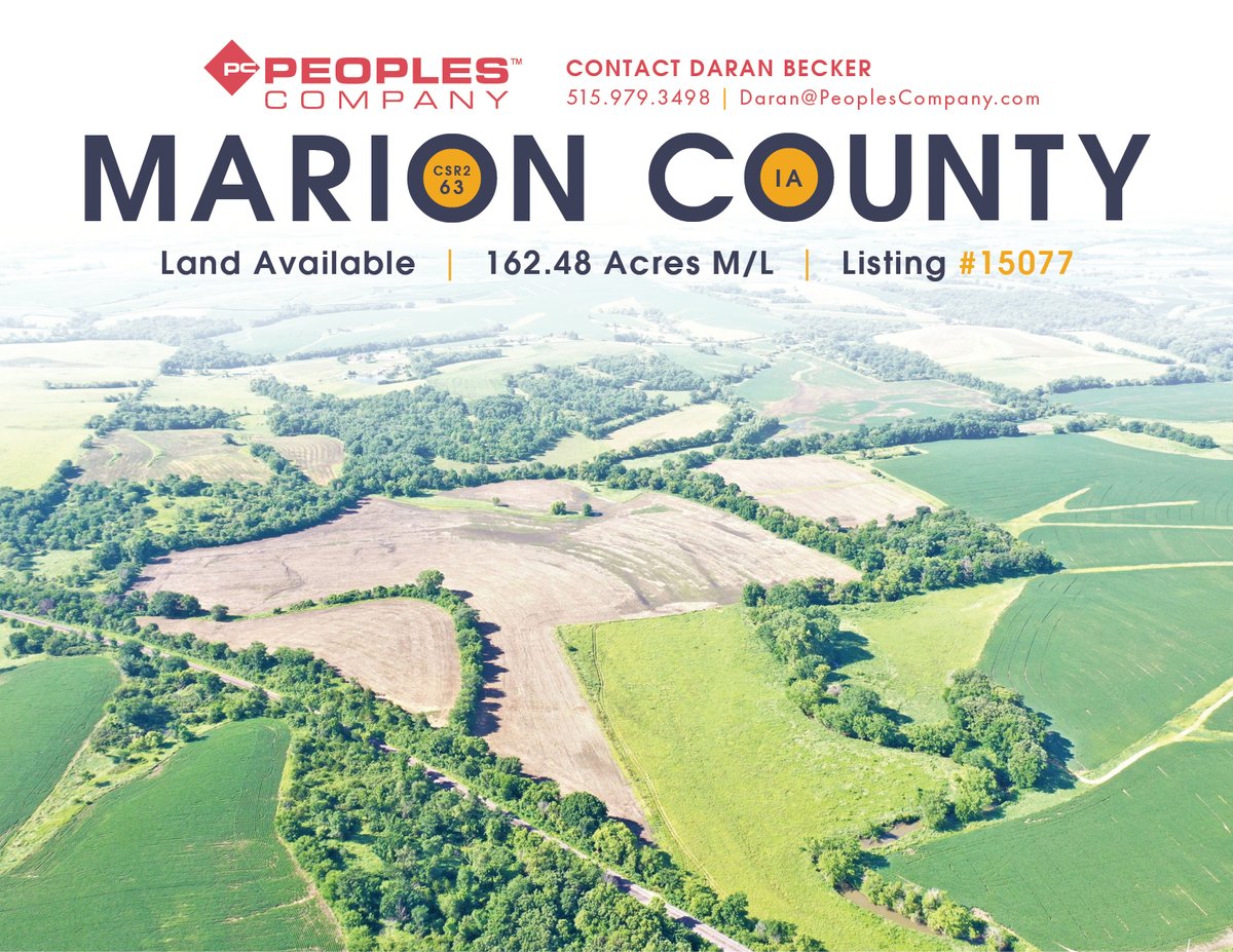PeoplesCompany's tweet photo. 162.48 Acres M/L Available in Marion County, Iowa!
Located just south of Pleasantville, Iowa, this farm has 140.68 FSA tillable acres carrying a CSR2 of 63.
Listing #15077 | Agent: @BeckerDaran
🔗https://t.co/czpZPVFt7y
#PeoplesCompany #IowaLandForSale #LandAvailable https://t.co/UwlyNUFxS6
