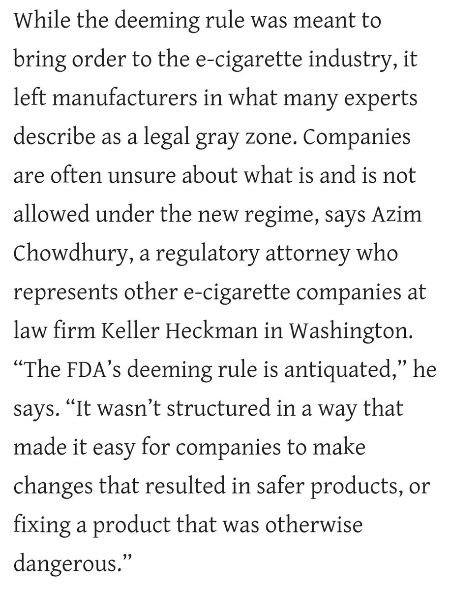 GregTHR's tweet photo. A crack team of FDA investigators apparently failed to ask simple questions to Juul about any changes made to their device. Shocker.

The system is broken. Juul did the right thing. 

Featuring comments from @ECIGattorney https://t.co/aijzWkp8ek https://t.co/Wbbx6WMYsS