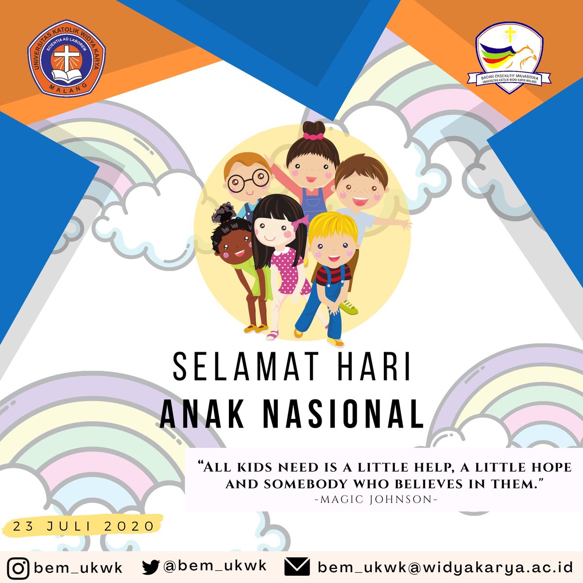 bem_ukwk's tweet photo. Anak bukanlah hanya sekedar menjadi tumpuan keluarga, akan tetapi menjadi secercah harapan bagi kemajuan bangsa. 
•
Mari kita ajarkan hal baik kepada anak-anak agar kelak membawa perubahan baik bagi bangsa Indonesia. https://t.co/YP7EsGZlCd