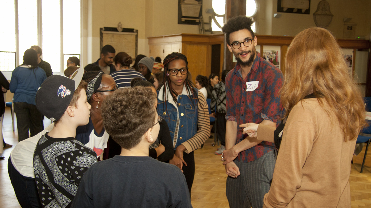 AllStarsLDN's tweet photo. Volunteers get to work directly with our young performers. Here are Zia and Heather working with a group on the very first All Stars London Show day way back in 2014. #TalentedLeadersInLockdown https://t.co/4Oe9glHrTd
