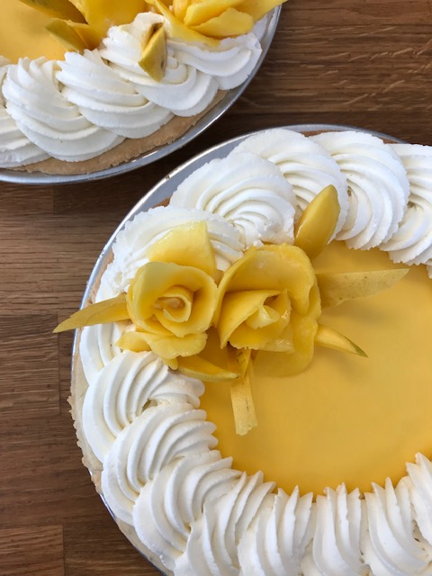 PieCloudCalgary's tweet photo. Mango Pie is back this week as a feature flavor. 
Think velvety French curd  (like our thick lemon meringue filling) meets the sunny, tropical taste of mango. Please don't hesitate to phone and reserve if you need one as daily batches of it are small. #delicious https://t.co/mKv9M5fI8B