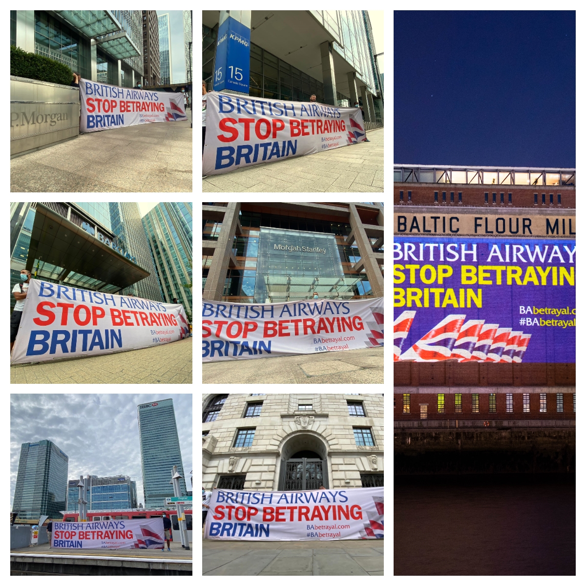 WorkerStrikeBck's tweet photo. Another morning spent across the UK at @British_Airways corporate clients @KPMG @BarclaysUK @jpmorgan @MorganStanley @Unilever &amp; @HSBC_UK
Our visits will not cease until they tell BA to stop project #fireandrehire and end its attack on workers.

#BAbetrayal #BAStopThinkAgain https://t.co/PNajjuxA9I