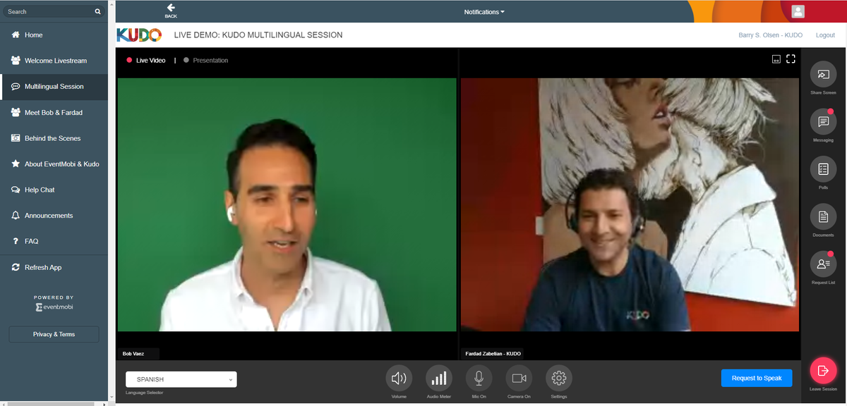 ProfessorOlsen's tweet photo. The new @KUDOway integration with @EventMobi is a game changer. Virtual events can easily be multilingual by adding simultaneous interpretation. Here's a screenshot of the integration from the launch webinar. #1nt #r1nt #multilingualevents #MICE #govirtual https://t.co/lgAW3QS9Ru