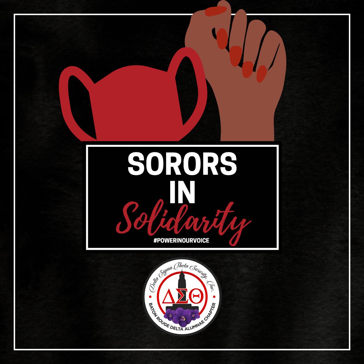 Baton Rouge Delta Alumnae Chapter urges everyone to wear a mask or face covering so that we may beat COVID-19 together! 

WE WEAR MASKS BECAUSE MASKS SAVE LIVES! 

#PowerInOurVoice #DST1913 #DSTFreedom #DSTStandinSolidarity #BatonRougeDelta
