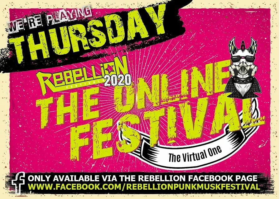 Buzzing to be involved with the online @RebellionFest in August. We've recorded a 30 minute acoustic set on Thursday 2.30pm