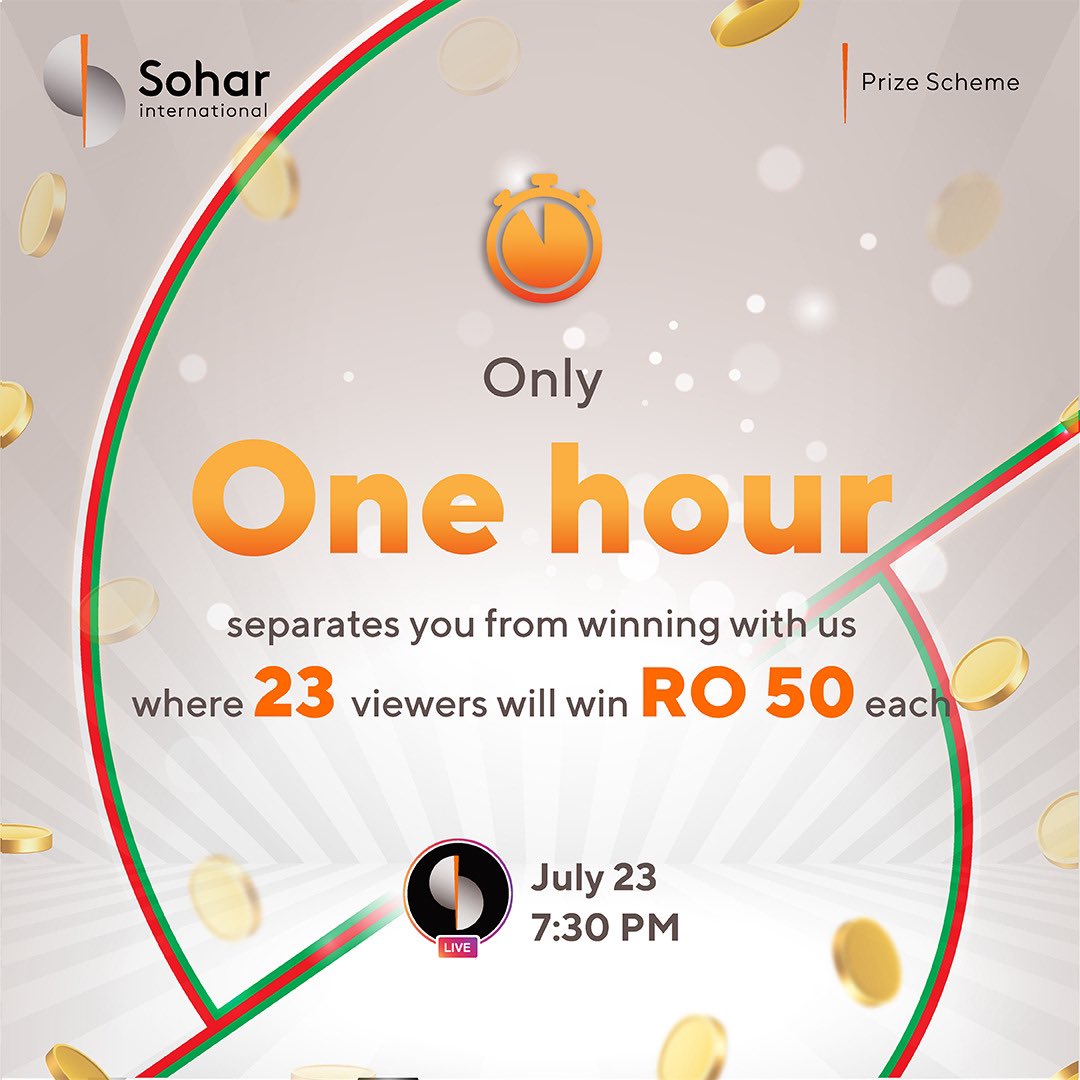 sohar_intl's tweet photo. Only ONE hour left until our Half-Yearly Virtual Draws begin! Tune in to our Instagram Live and comment using #Hello_Winning during the live draws and you could be among 23 lucky winners of RO 50 for each!

🎊 https://t.co/Dr2VXWo32V