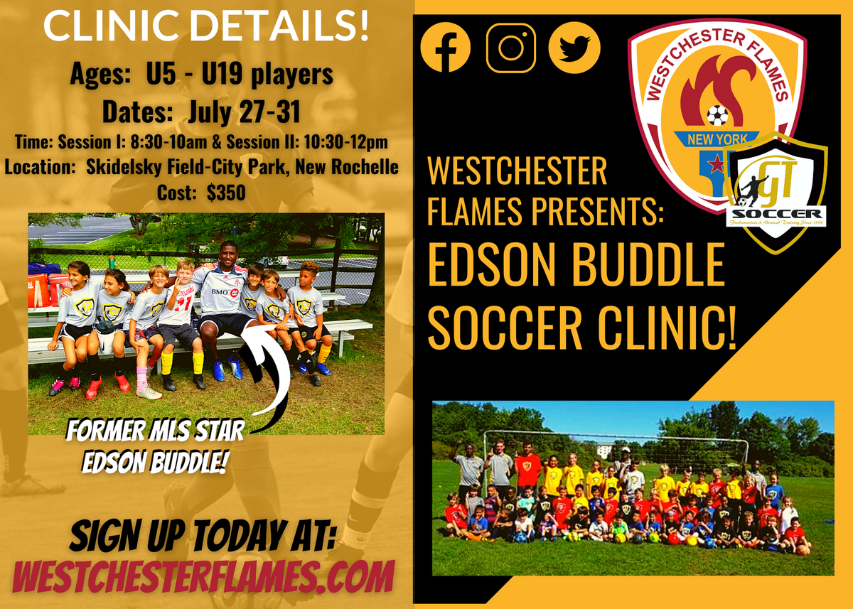 WFlamesUSL's tweet photo. Check out the Edson Buddle soccer clinic! The Westchester Flames are proud to be hosting this event.
More information and registration in the link below.
https://t.co/AjGWtti4SI
#WFlames #PATH2PRO #EdsonBuddle #SummerSoccer https://t.co/VJ0eoAvEkM