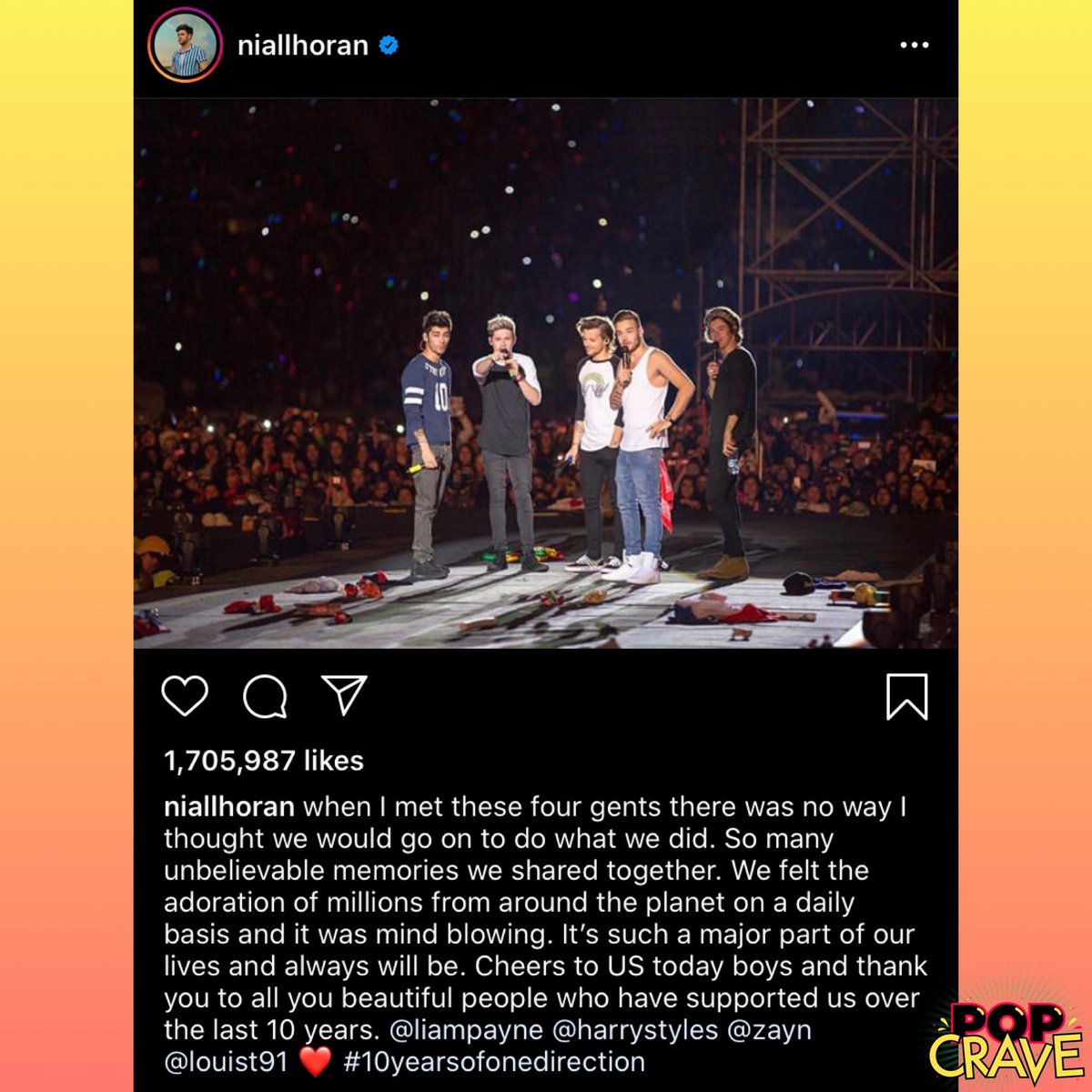 PopCrave's tweet photo. .@Harry_Styles, @Louis_Tomlinson, @NiallOfficial and @LiamPayne reflect on their time in #OneDirection on the group’s 10th anniversary. #10YearsOfOneDirection https://t.co/wuQmD1NGsz