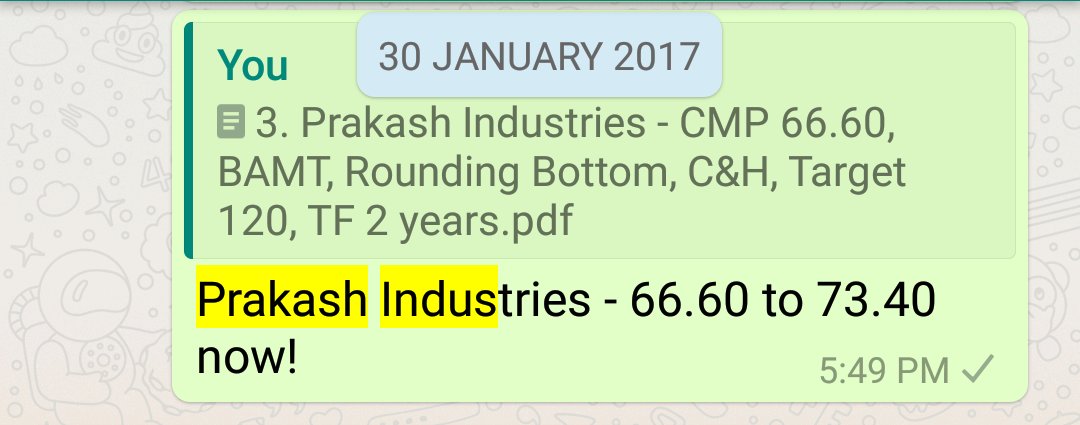 Stock name - Prakash Industries Ltd. - 66.60 to 276 during the 2017 bull market!