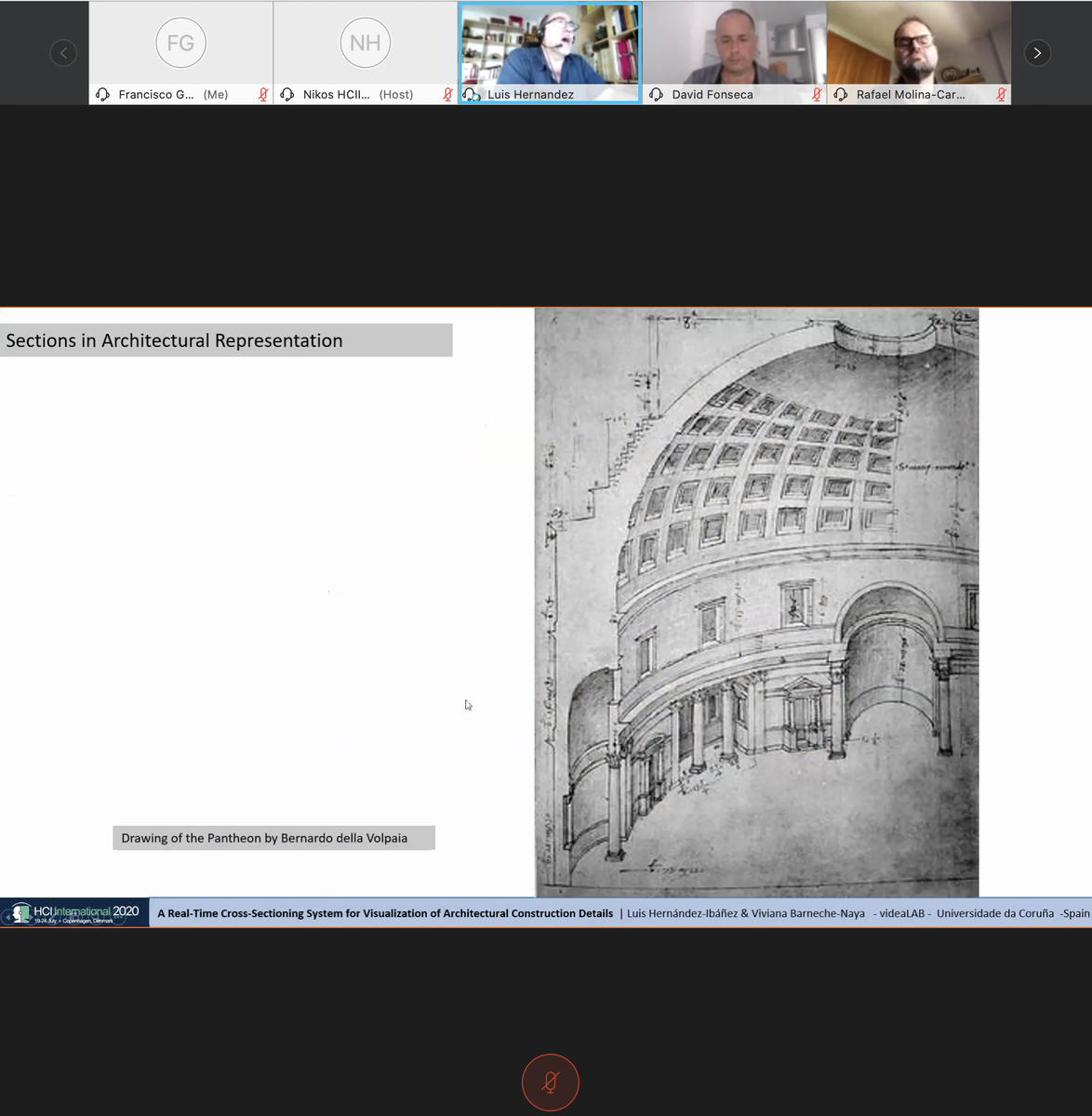 frangp's tweet image. Now Luis Hernández presenting the paper entitled &quot;A REAL-TIME CROSS-SECTIONING SYSTEM FOR VISUALIZATION OF ARCHITECTURAL CONSTRUCTION DETAILS&quot; at the Interactive Learning Ecosystem - V at #hcii2020