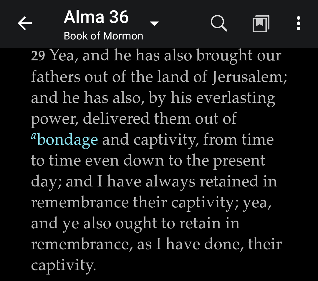 Nephi, Alma, and others repeatedly teach their people the importance of remembering the great blessings of the Lord to their ancestors - especially in leading them out of wicked Jerusalem to a land of promise.