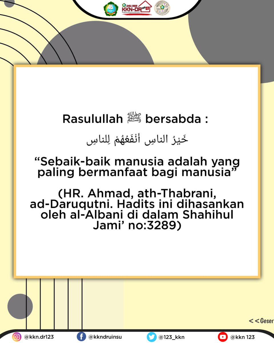 123_kkn's tweet photo. Jangan lupa untuk terus diamalkan ya. Dimanapun dan kapanpun harus tetap berbuat baik kepada siapapun hehe . Yuk fastabiqul khairat :)))
#keepspirit #keepproductive #kkndr #staysafe #stayhealthy https://t.co/Gcv1oj52ne