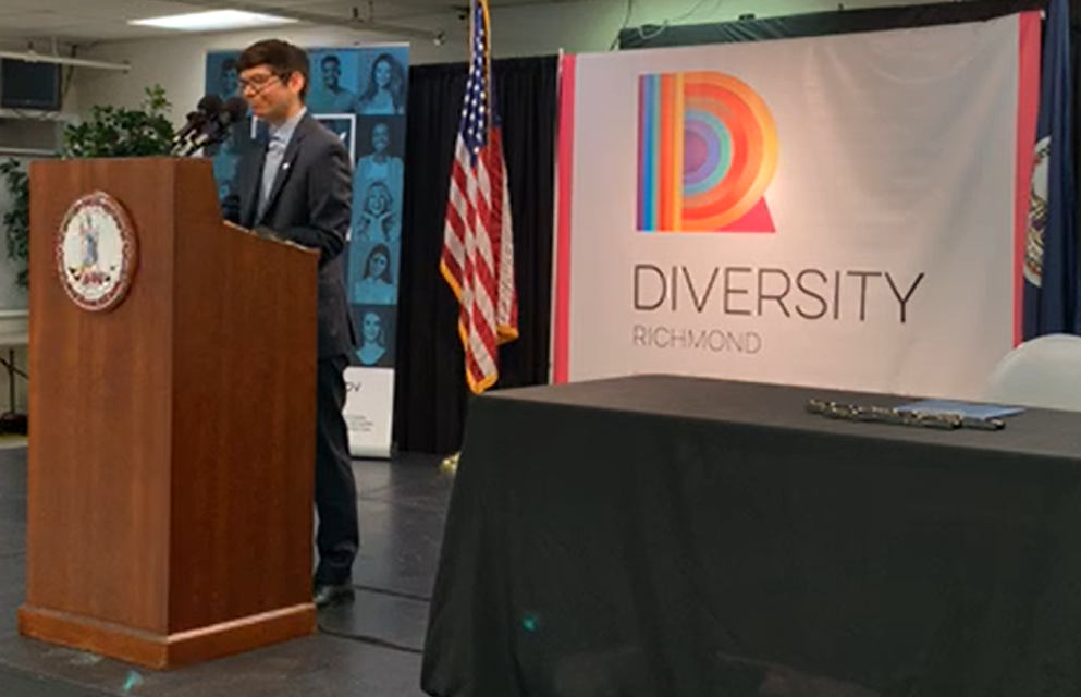 EqualityVA's tweet image. We’re at @DiversityRVA for a ceremonial signing of the #VAValuesAct, which took effect this month on July 1!