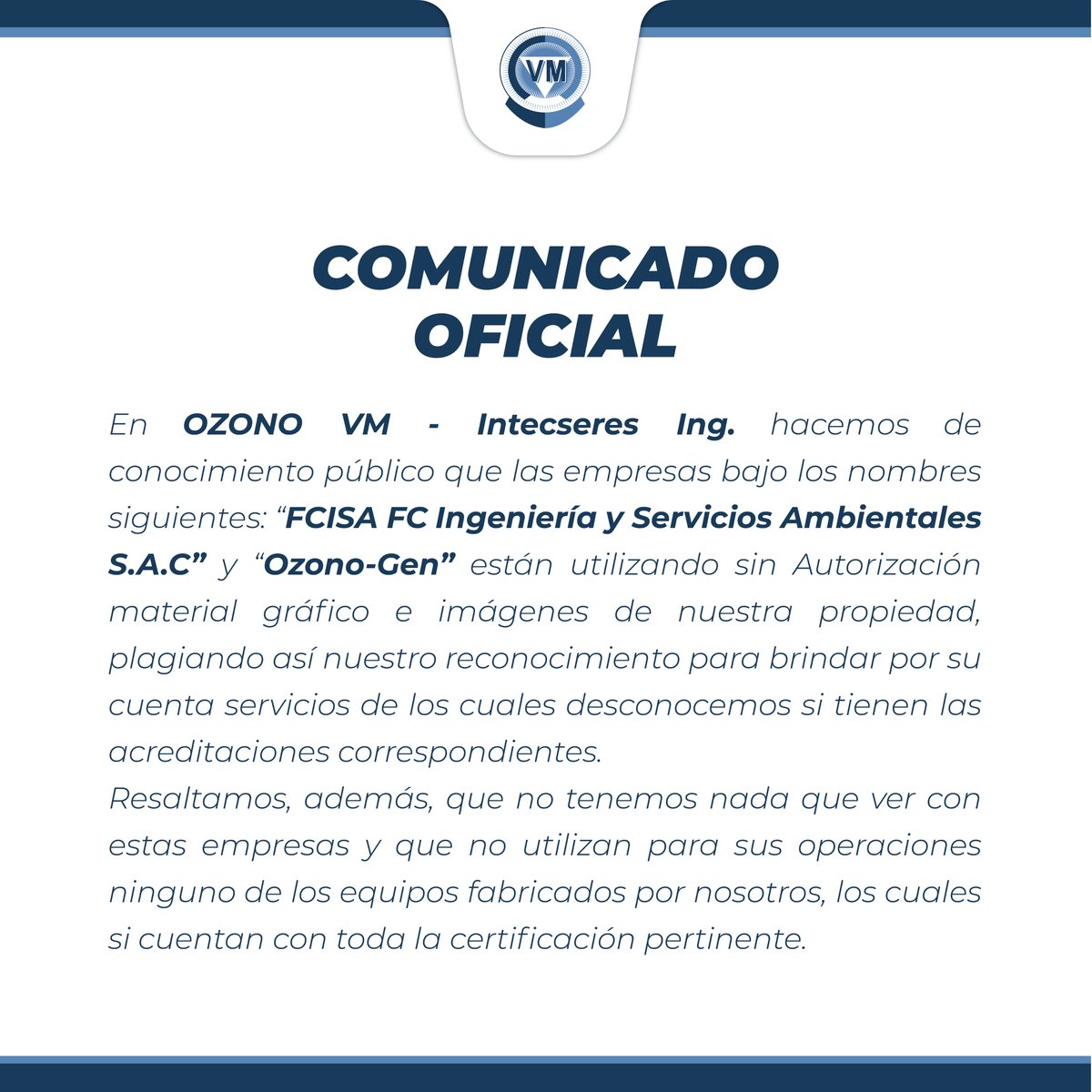 OzonoVm's tweet photo. 🚨Atención🚨 

#Noticias #Comunicado #Oficial #Ozono #OzonoVM #OzonoMedic #Lima #Perú #Intecseres #EquiposdeOzono #EquiposMedicos #Generadores #ProductoPeruano #CertificacionISO #Medicina #Instaday #Encuentranos https://t.co/AnzlTb09hZ