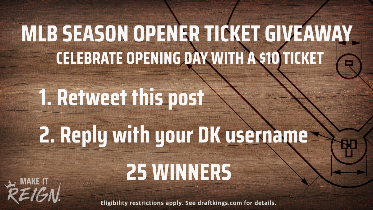 DKNetwork's tweet image. HEY everyone! We have 25 tickets to give away for the MLB Million Dollar Season Opener!! Here's how to win a FREE ticket:

1) Retweet this post
2) Reply with your DK username

25 winners. Ends at 1pm. GO!
T&amp;amp;C: bit.ly/3fPzm8K