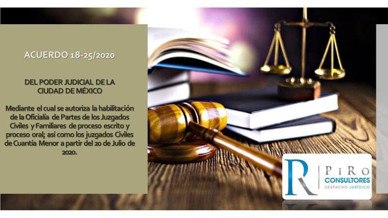 ConsultoresPiro's tweet photo. Del mismo modo se autoriza el regreso anticipado de labores a partir del 20 de Julio de 2020 del personal adscrito y comisionado de Juzgados Penales de Primera Instancia de Delitos No Graves, de Ejecución de Sanciones Penales y a las Unidades de Gestión Judicial.
#PIROConsultores https://t.co/KtmEUoGY65