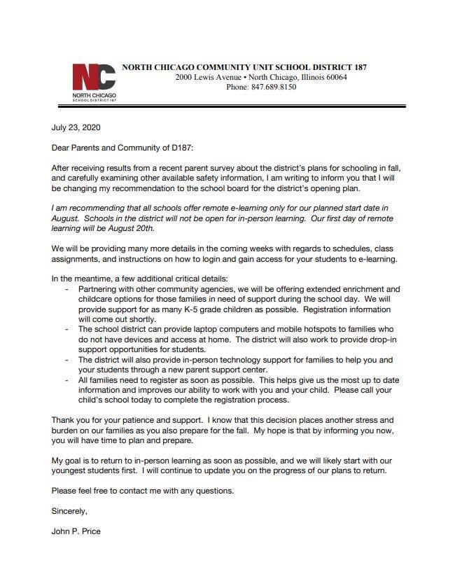 YesyMSanchez's tweet photo. .@nccusd will commence the school year with remote learning. Thank you for your patience and understanding. #d187together #d187juntos https://t.co/13JpdEmIhN